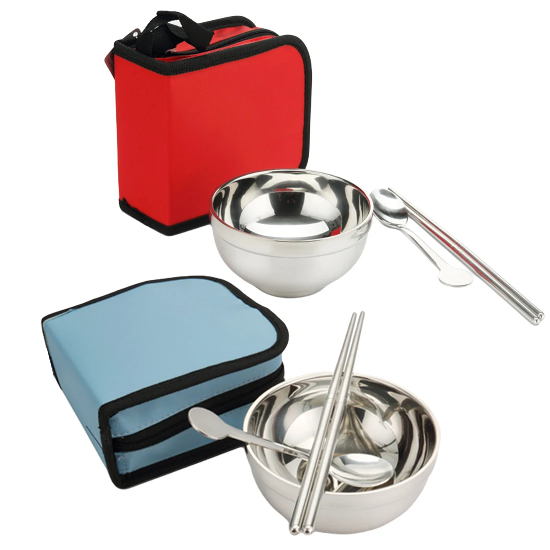 Acero inoxidable vajilla Portable que acampa del recorrido conjunto tazón palillos cuchara conjunto herramienta de Picnic al aire libre Tablewares