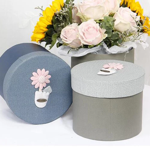 Round Flower Arrangement Box with Handle Hug Bucket Florist Bouquet