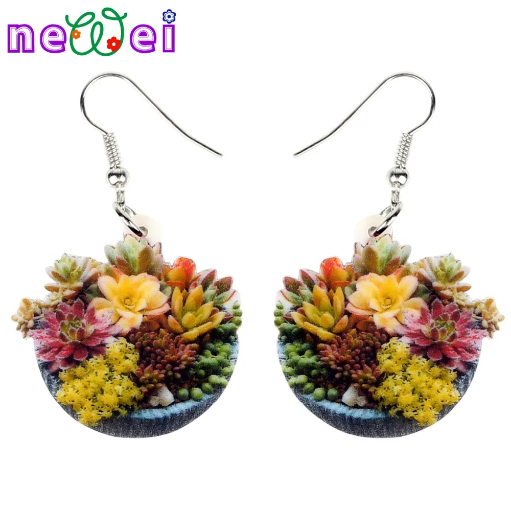 NEWEI Acrylic Sweet Succulent Plant Bonsai Earrings Drop Dangle Pot
