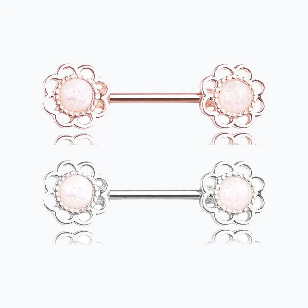 

Fashion 1Pc Dual Flower Barbell Stainless Steel Women Nipple Ring Body Piercing Jewelry
