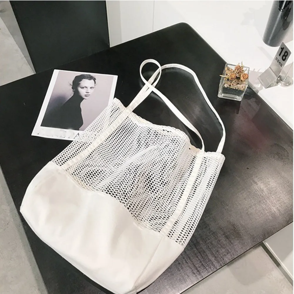 

Maison Fabre New Fashion Girl soild Mesh Open Causal Shopping women Hollow Out Casual Tote Handbag Shoulder Beach bag dropship