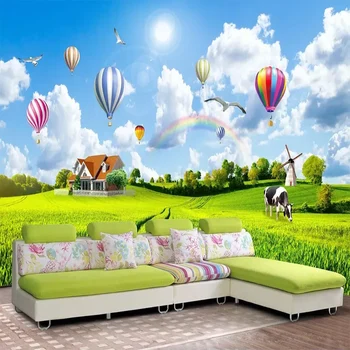 

3D Wall Paper HD Pastoral Scenery Blue Sky White Clouds Hot Air Balloon Large Mural Living Room Bedroom Home Decor 3D Wall Cloth