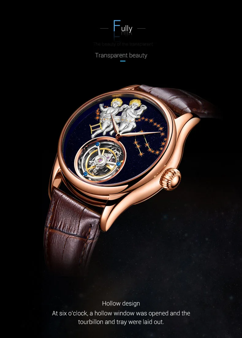 Настоящие Tourbillon, мужские часы, сапфировые близнецы, водонепроницаемые часы со знаком зодиака, мужские механические наручные часы с Tourbillon, 7014G