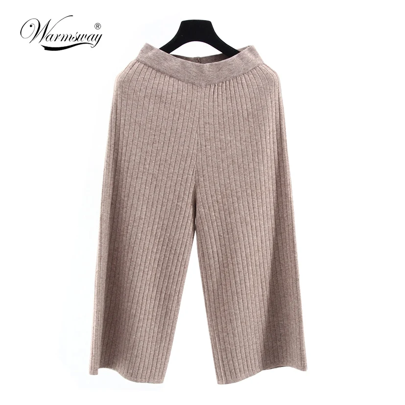 2017 women wide leg legging calf length autumn pant black gray fashion pleated pant lady quality loose knit pants WS-031
