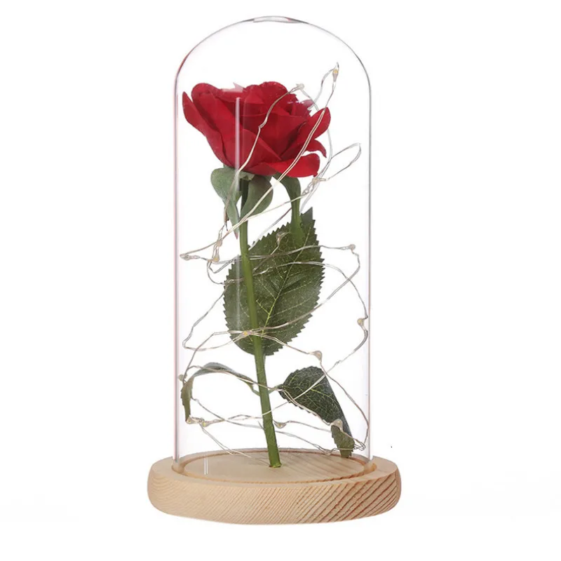 

Sales artificial flowers silk plastic rose branch in flask led rose bottle lamp valentines day gift fake flowers