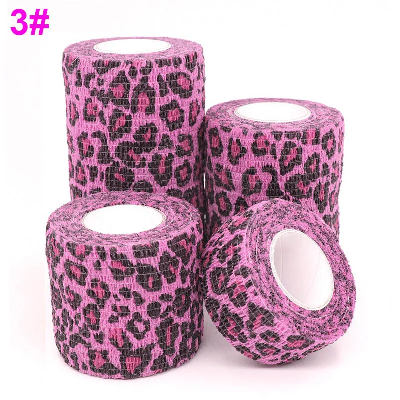1 шт. напечатанный спортивный коленный протектор 4,5 м лечебная терапия эластичный бандаж красочные самоклеящиеся ленты для пальцев суставов домашних животных - Цвет: 3 Leopard print Pink