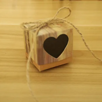 

50pcs Wedding Black Love Rustic Kraft Imitation Bark Candy Box with Rope Jute Shabby Chic Vintage Twine Wedding Favor Gift Boxes