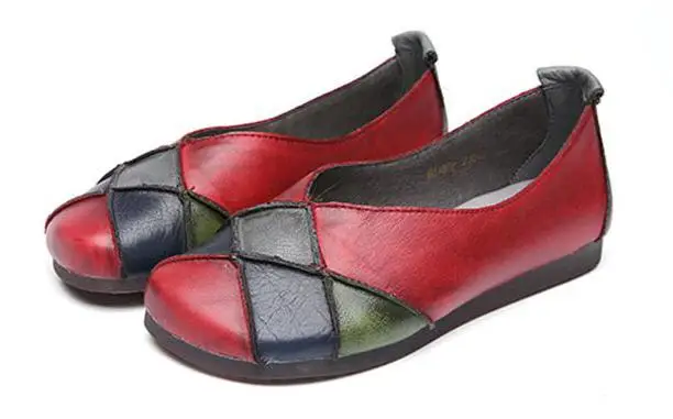 

Handmade women's shoes 2019 spring and autumn leather shoes vintage flat bottom national comfortable patchwork color women's