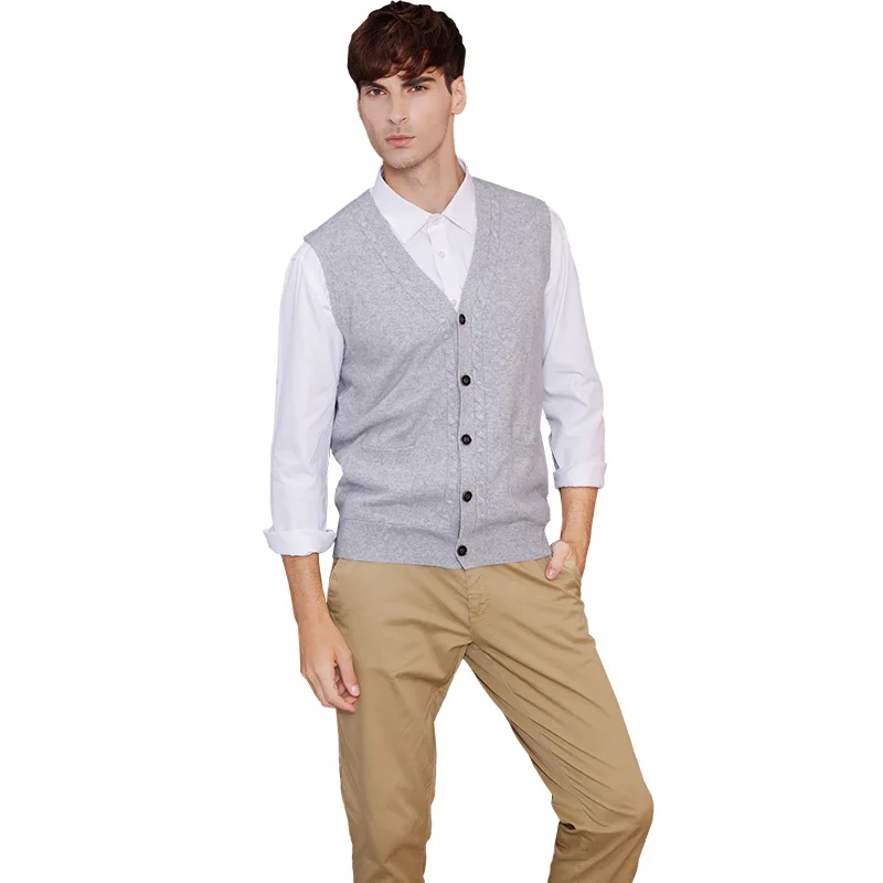 

ZHILI Men's Relaxed Fit Cashmere V-Neck Knit Sweater Vest with Front Button
