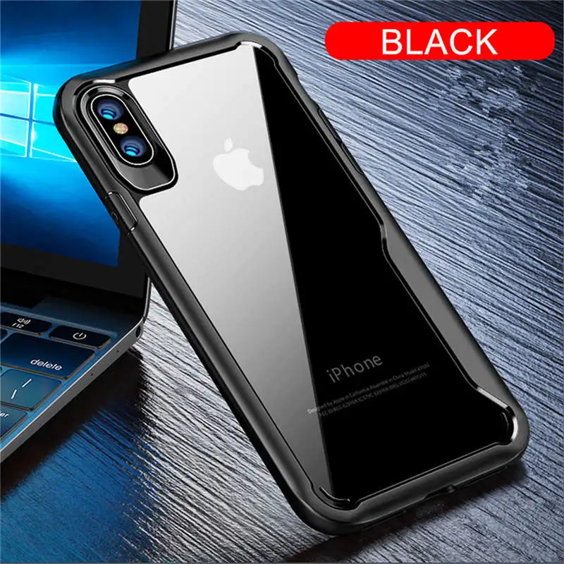 Роскошный противоударный бампер прозрачный силиконовый чехол для телефона для iPhone X XS XR XS Max 8 7 6 6S Plus 5S Прозрачная защитная задняя крышка - Цвет: Black