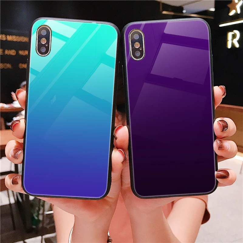 Hisomone Gradient Color Phone Case For iPhone 6 6S 7 8 Plus X Xs Max Xr Glass Silicone Back Case For iPhone 7 6 S Cover Conque