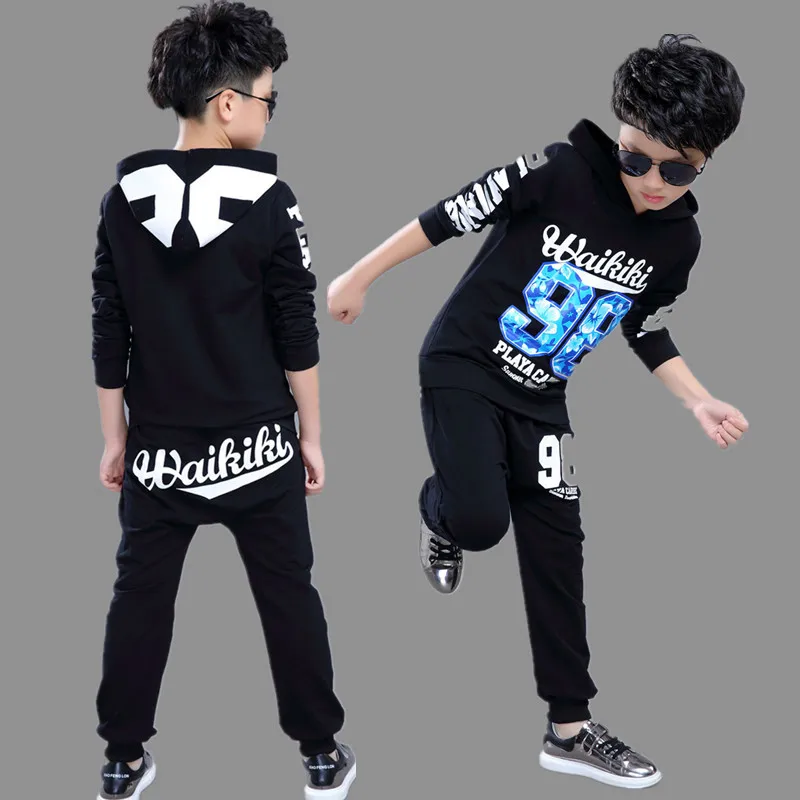 

2017 Kids Adults spring Autumn children's clothing set Costumes Hip Hop dance Pants & Black 98 T-shirt kids suits twinset 3-14Y