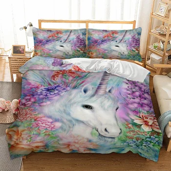 

Unicorn printed Bedding Set Duvet Cover set Twin Full Queen King UK Double AU Single sizes 3D Bed Linens Set with pillowcases