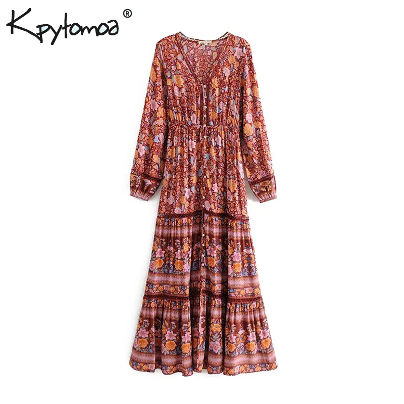 

Boho Chic Summer Vintage Floral Print Pleated Long Dress Women 2019 Fashion V Neck Elastic Waist Beach Dresses Femme Vestidos