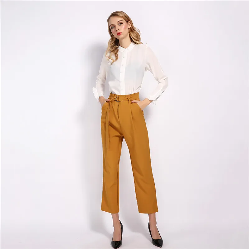 GCAROL новые женские OL Harm брюки с поясом высокой талией 2 кармана брюки карго Осень Весна Элегантные уличные брюки