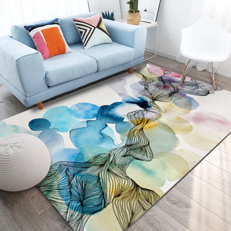Абстрактный водный цветной художественный цветной коврик для спальни, гостиной, кухни, напольный коврик, ковер на заказ, плюшевый нескользящий коврик