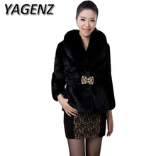 YAGENZ2017 Winter Women fur Jacket Elegant Thicken Warm Faux Fox collar Overcoats Large size Faux Rabbit Slim Black Fur Coat 6XL