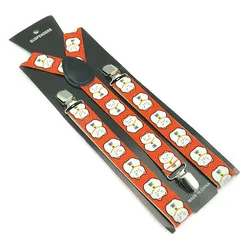 Chinese Red Lucky Cat 2.5cm/1inch wide Men Women Unisex Suspender Clip-on Braces Elastic Braces Suspender Y- back Suspenders