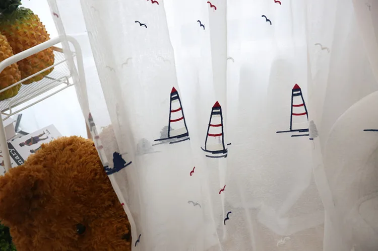Современная вышитая парусная лодка для гостиной, Детская оконная занавеска, s спальня, отвесная детская марлевая занавеска, 225& 30