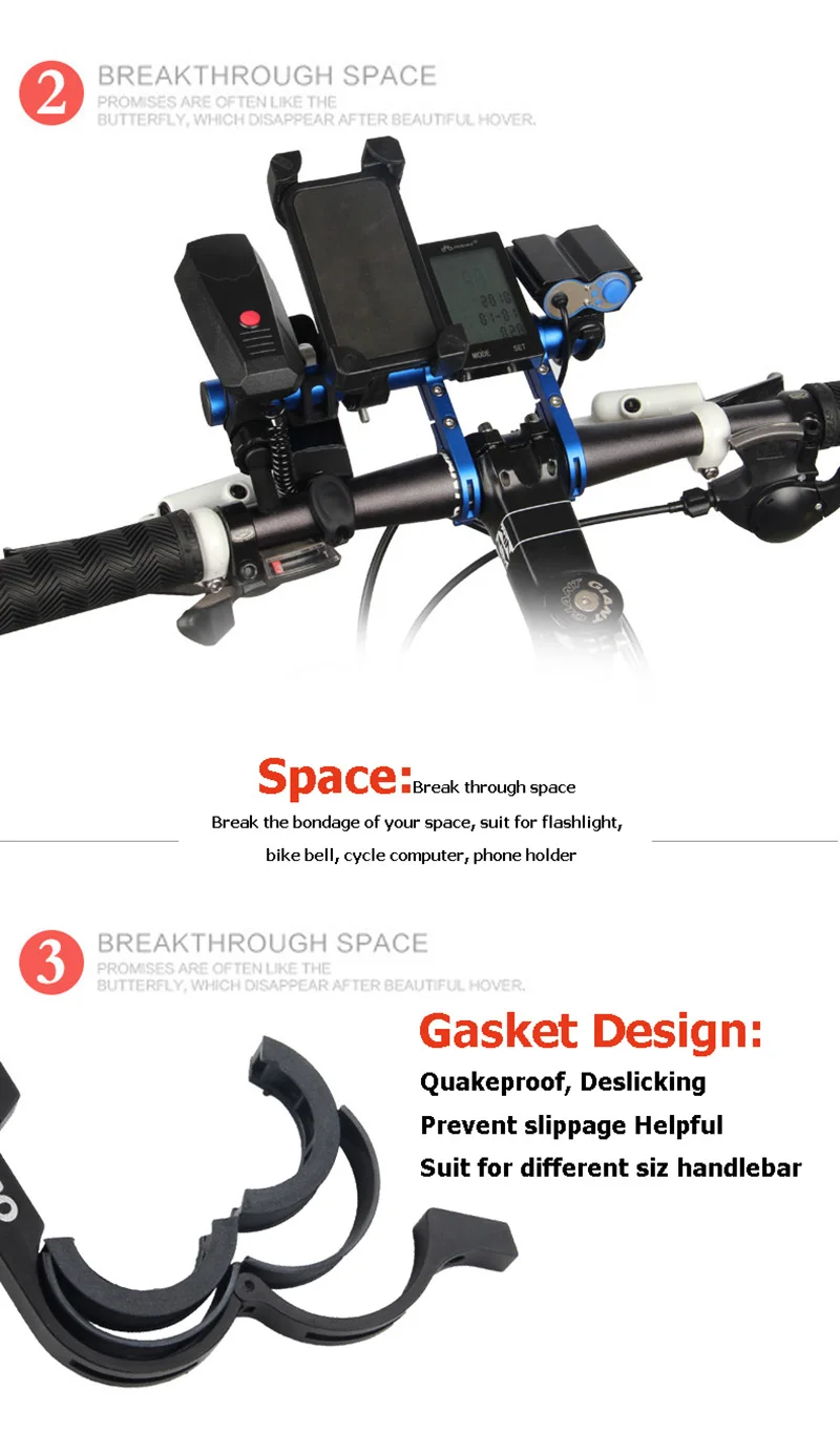 Bicycle Handlebar Extender 30mm Anti-corrosion Aluminum Double Handle Bar Light Computer Phone Clip Bike Bracket Holder PA0088 (1)