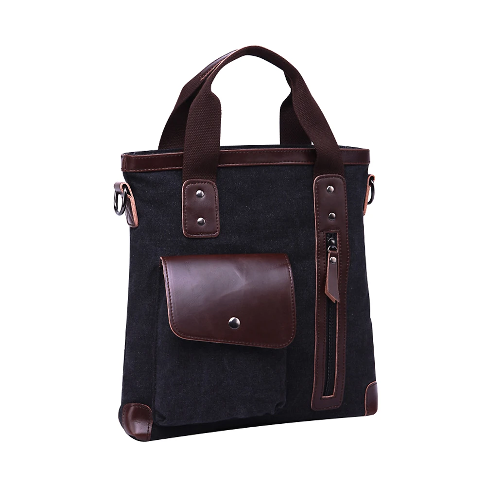 

Vintage Men's Canvas Hand bag with Leather trim Pocket Large Capacity Business Tote Bags For Men Casual Shoulder Messenger Bags