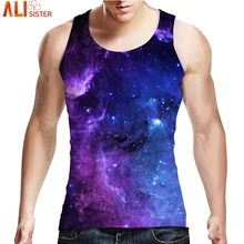 Синий фиолетовый Galaxy пространство 3D майка Alisister для мужчин хип хоп повседневные топы без рукавов майки Бодибилдинг летняя футболка жилет