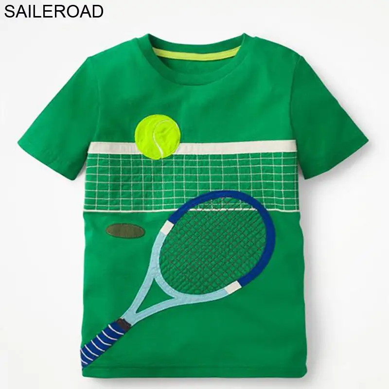 SAILEROAD/От 3 до 11 лет Одежда для маленьких мальчиков с футбольным принтом; футболки для маленьких мальчиков; летние детские топы; футболки для мальчиков; спортивная одежда - Цвет: 1055 green print