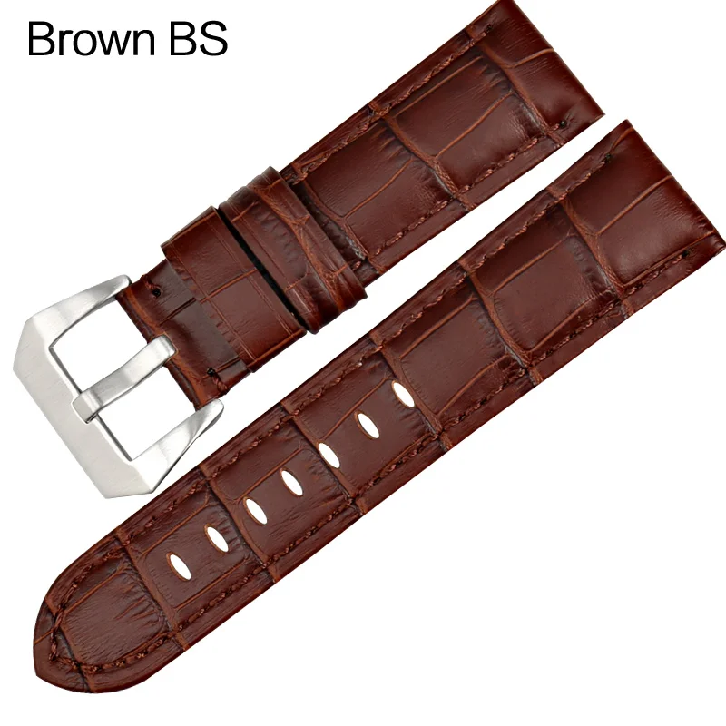 MAIKES качественный кожаный ремешок для часов с белой строчкой 22 мм 24 мм 26 аксессуары для часов Ремешок для часов Panerai - Цвет ремешка: Brown BS