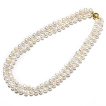 

The 8-9 MM Freshwater Natural pearl Necklace with Golden link and 2 rows Natural and Pure white