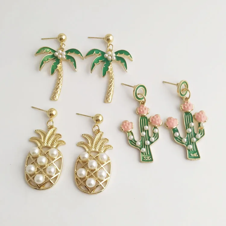 

LanZhi sea accessories wholesale source factory wind pineapple coconut palm cactus fruit earrings earrings