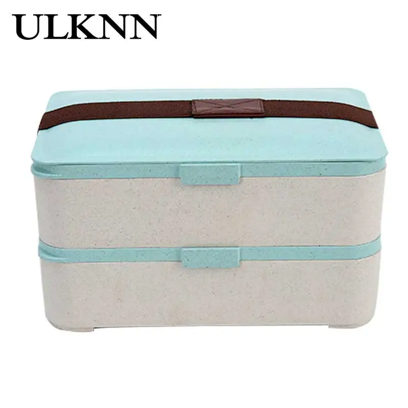 

ULKNN Double Deck Bento Box Rice Hull Fiber Multilevel Partition Microwave Oven Heating Solid Color Double Deck Bento Box