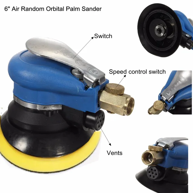 6 Inch 10000rpm Round Air P alm Orbital Sander Random for P alm Sander 150mm Dualable Action Auto Body Orbit DA Sanding