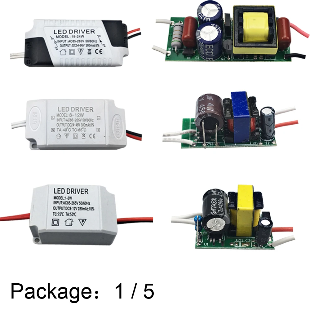 1/5 шт 300mA AC-DC 1 Вт-36 Вт Светодиодный драйвер адаптер постоянного тока 85-265V Питание с регулируемой яркостью/не несмонтированная плата зарядного устройства для светодиодный светильник