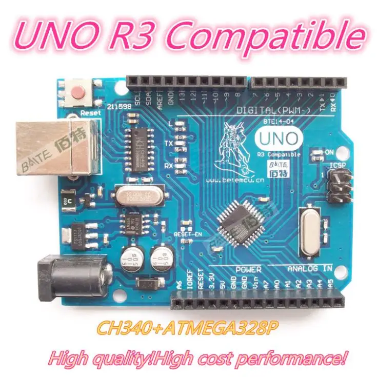 

1PCS UNO R3 UNO board for Arduino(Compatible) UNO MEGA328P CH340 NO USB CABLE