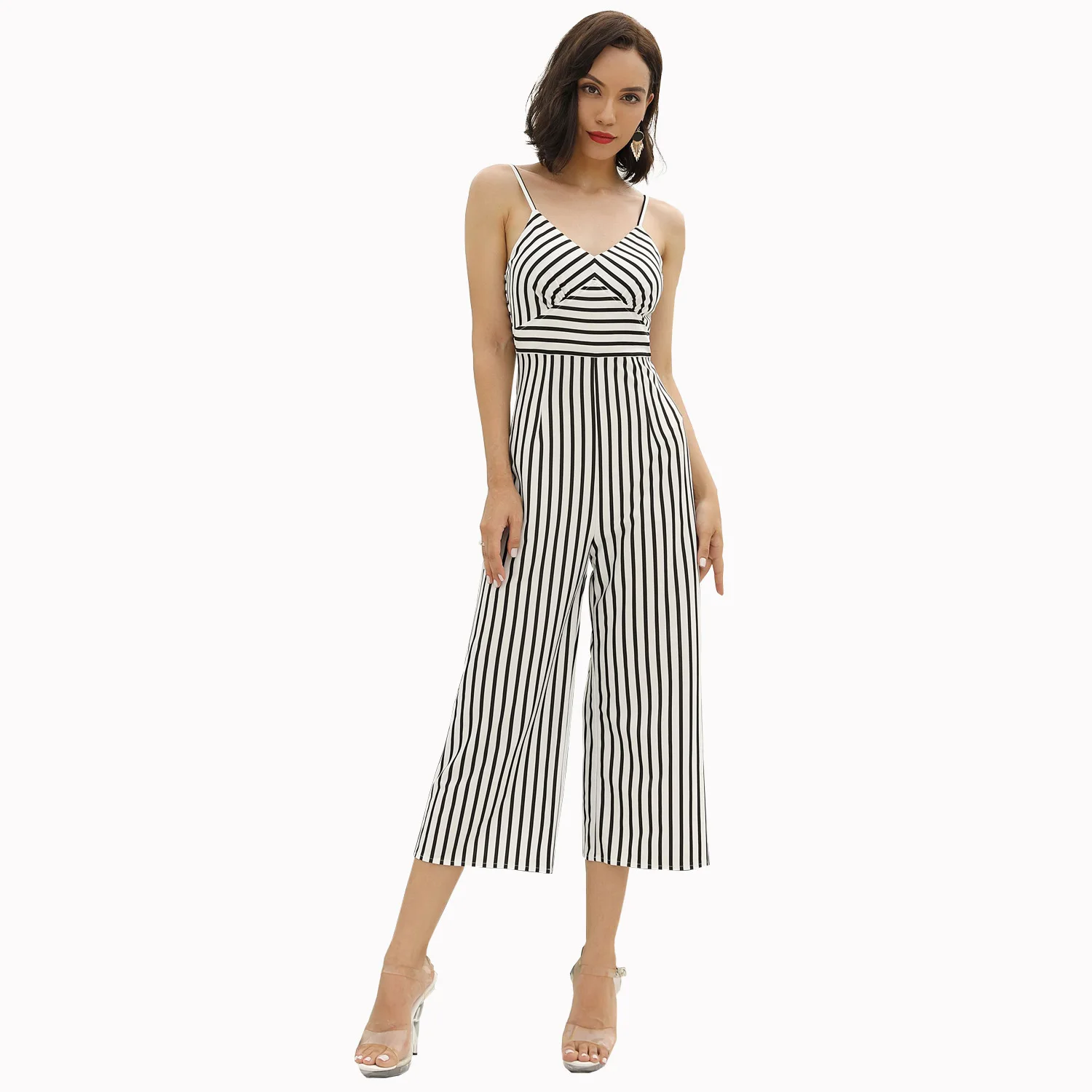 

Striped design sling jumpsuit Casual one-piece wide-leg pants Sleeveless Jumpsuit