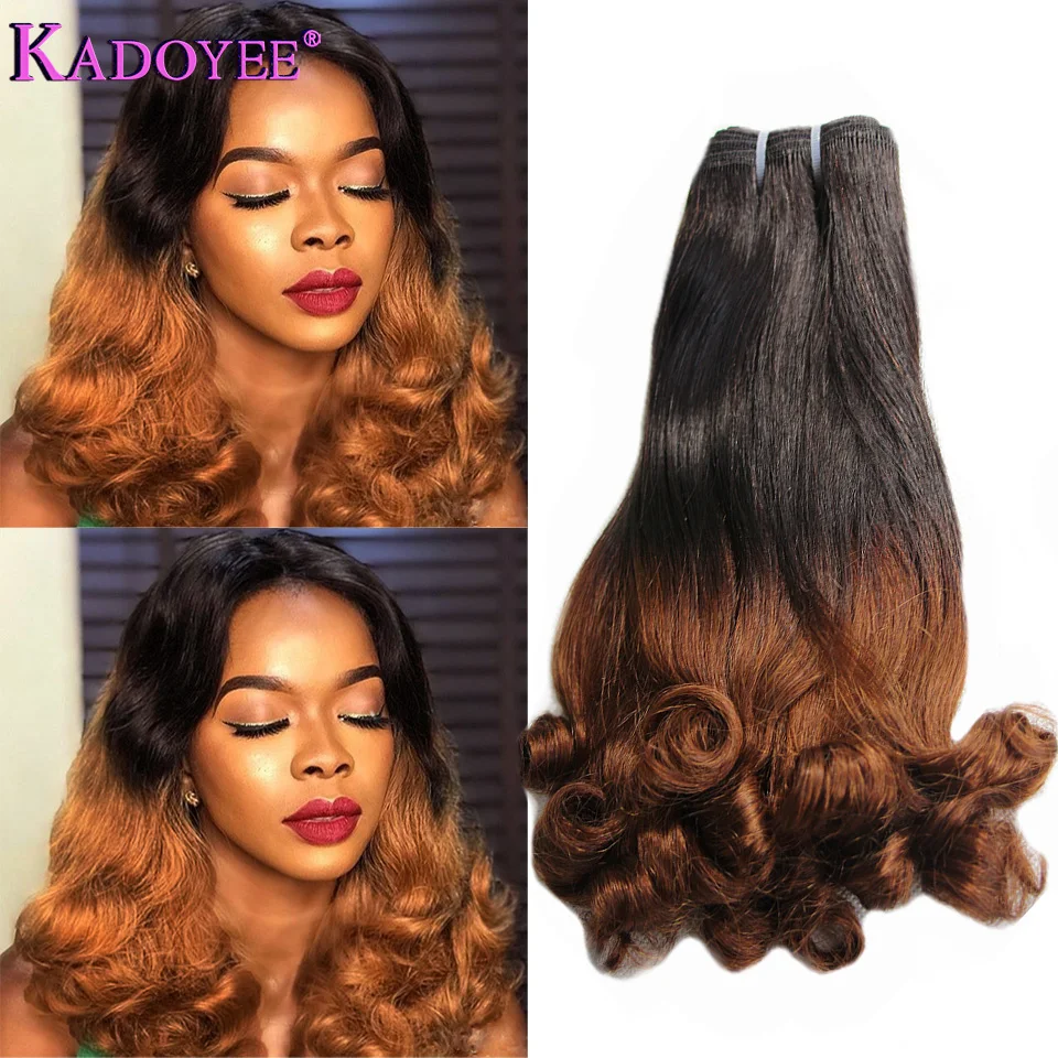 

Ombre 1B 30 Brown Human Hair Extensions Bouncy Curly Hair Weft Funmi Double Drawn Hair Weave Bundles for Women Free Shipping