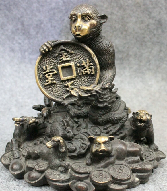 

JP S0608 Folk Chinese Bronze 12 Zodiac FengShui Wealth Monkey Statue Animals Sculpture (B0413)