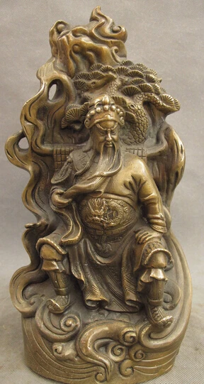 

wholesale factory 13" Chinese Bronze Dragon Head Pine Tree Warrior GuanGong GuanYu God Statue