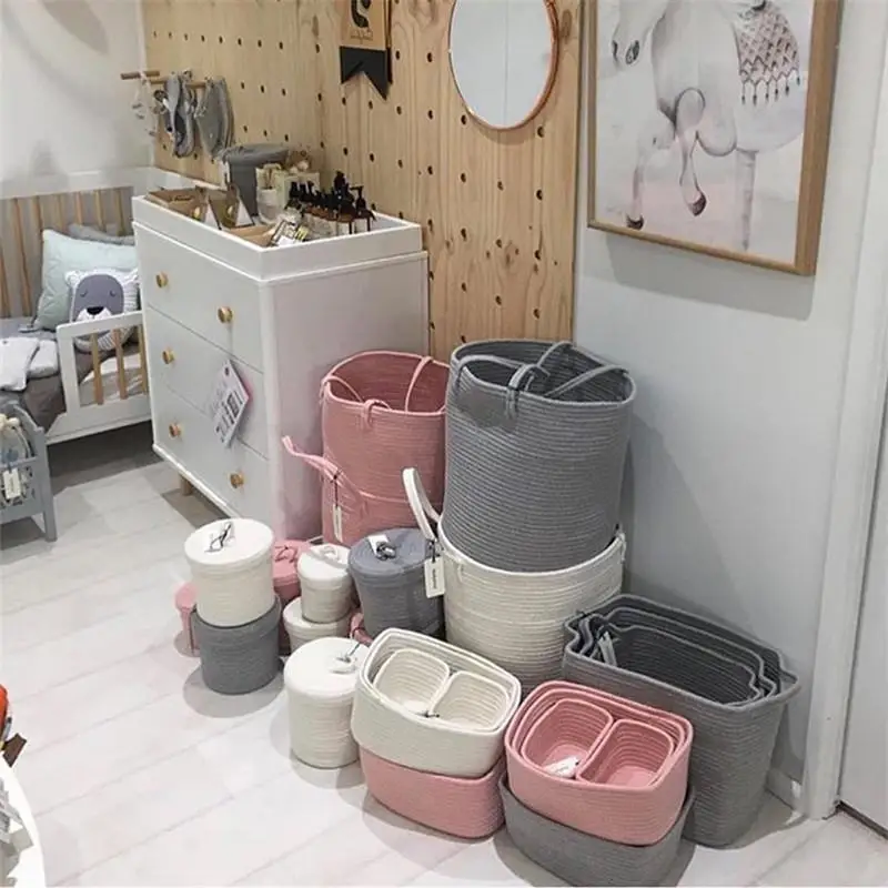 الإكسسوارات المنزلية القطن حبل سلة التخزين مع مقابض سلال للأطفال لعبة الغسيل الحضانة القذرة صندوق تخزين ملابس منظمة