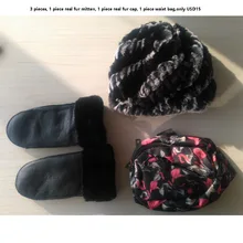 Распродажа, 3 предмета, шапка с кроличьим мехом, комплект с рукавицей, 15 долларов США для женщин, комплект с теплой перчаткой