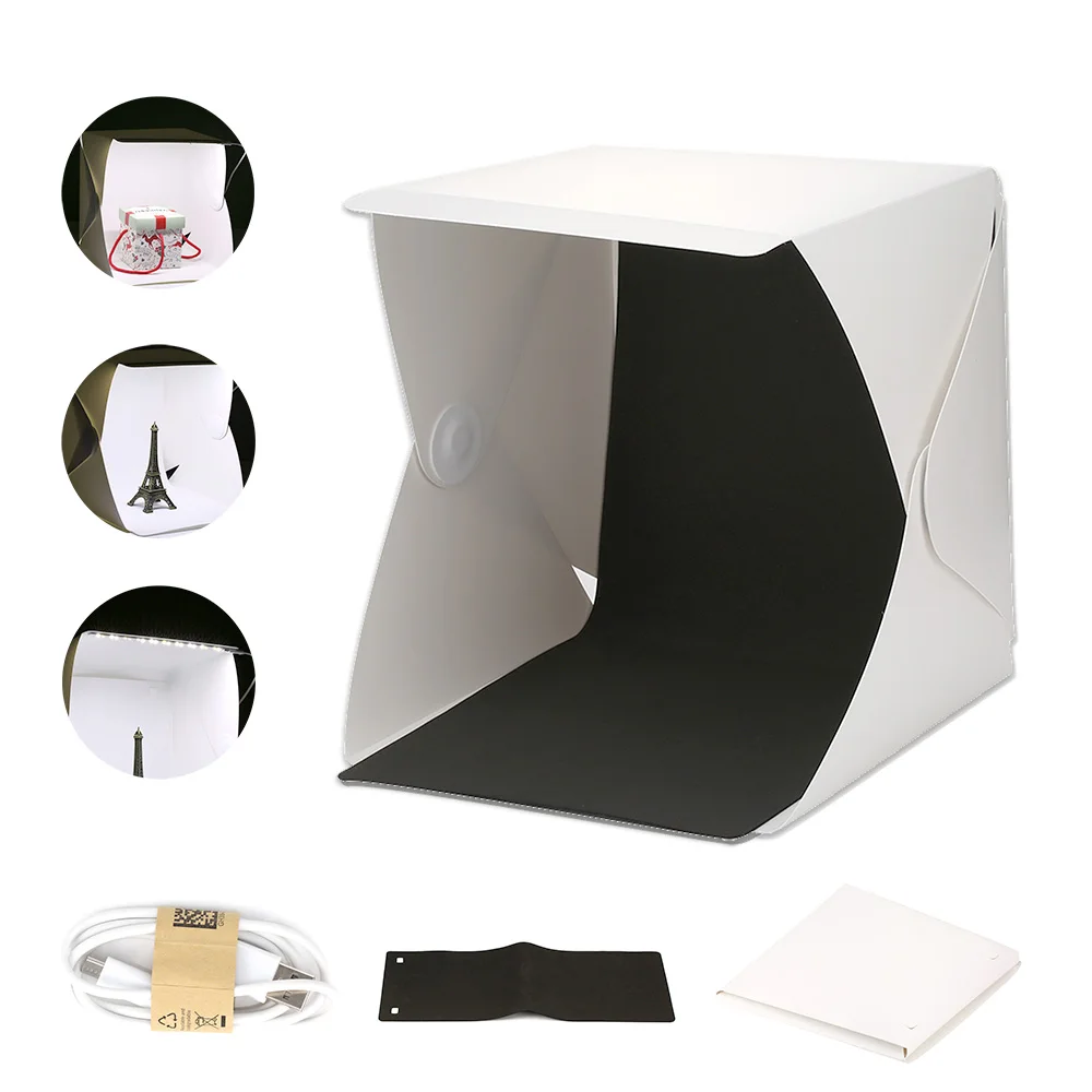 

Tabletop Shooting Room Portable LED Mini Studio Soft Light Box Photography Backdrop Folding Softbox Camera Background Box