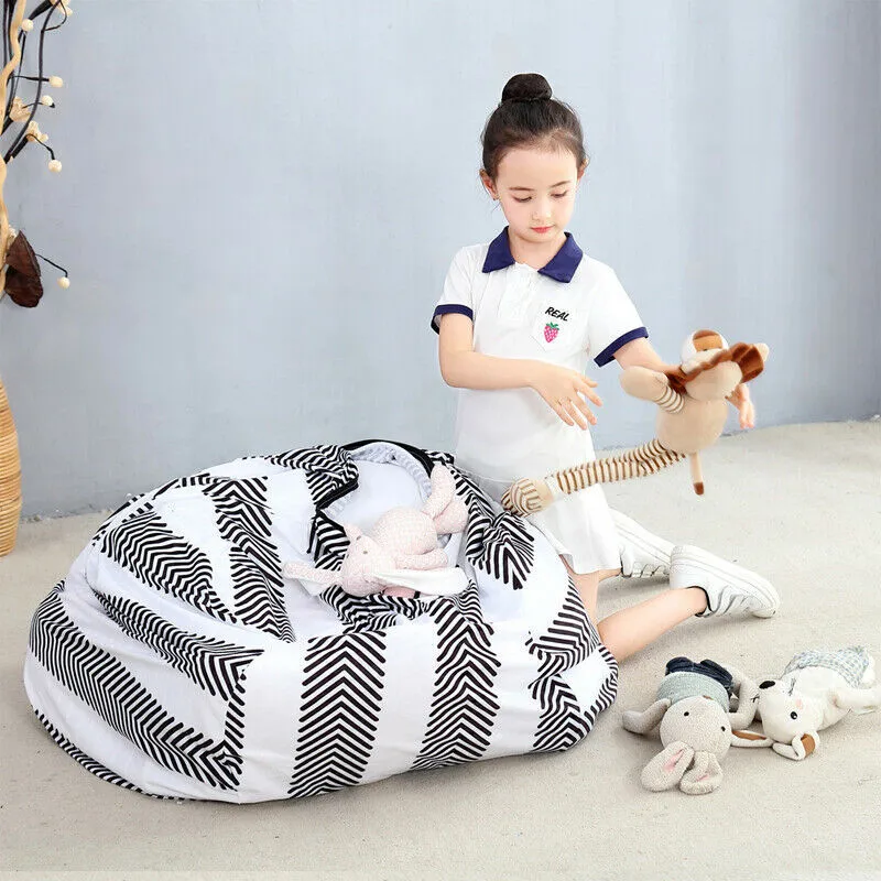 Stuffed Animal Storage Bean Bag Chair Extra Large Canvas Pouch Stripe Sofa Chair