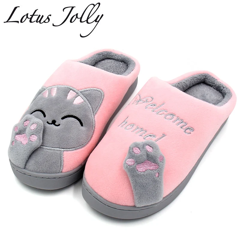 Women Winter Home Fur Slippers Cartoon Cat Non-Sli