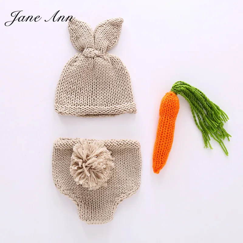 

Jane Z Ann Newborn photography props lovely rabbit costume hat+pants+carrot handmade cotton yarn studio photography clothing