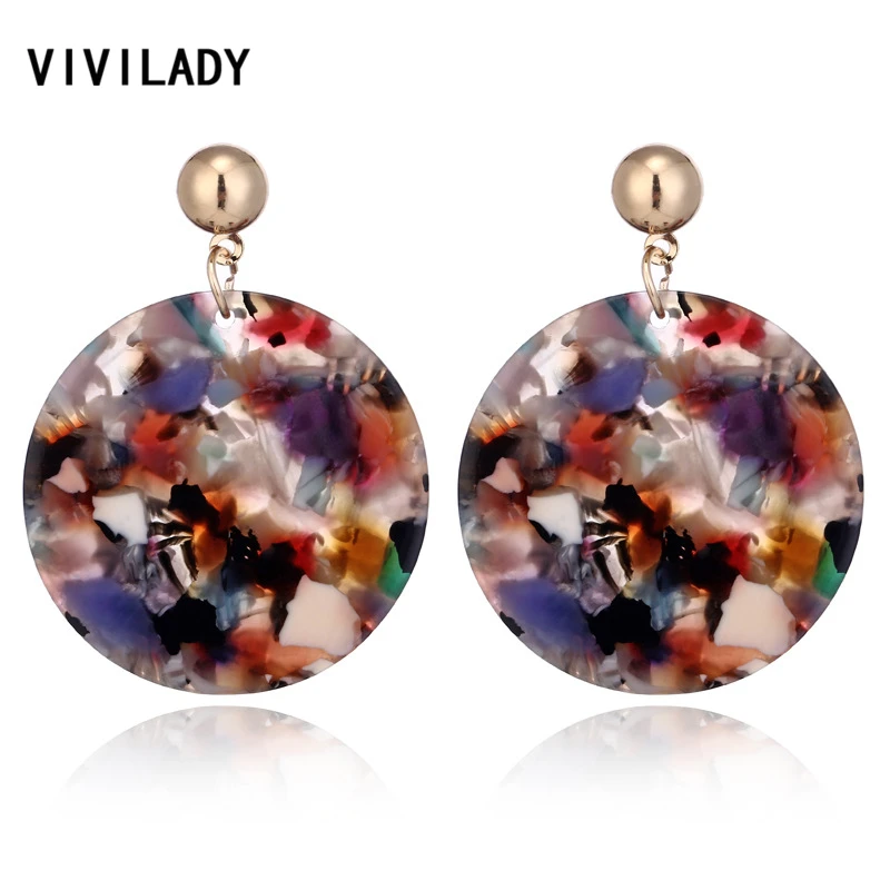 

VIVILADY Bohemian Big Round Drop Dangle Earrings Women Geometric Acrylic Statement Jewelry Accessory Brinco Bijoux Lover Gifts
