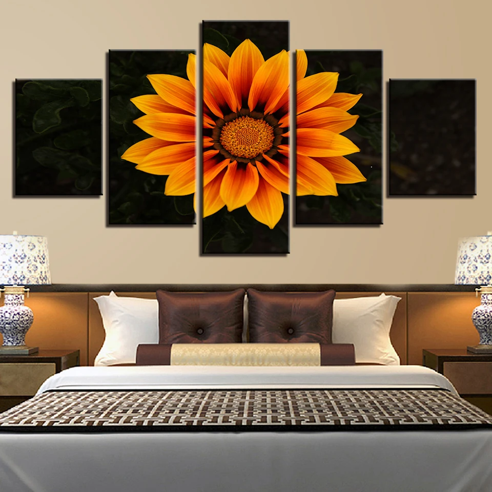 Poster Modular Pictures Frames 5 Pieces Sunflower Still Life Painting HD Printed On Canvas Decor Wall Art Living Room Or Bedroom