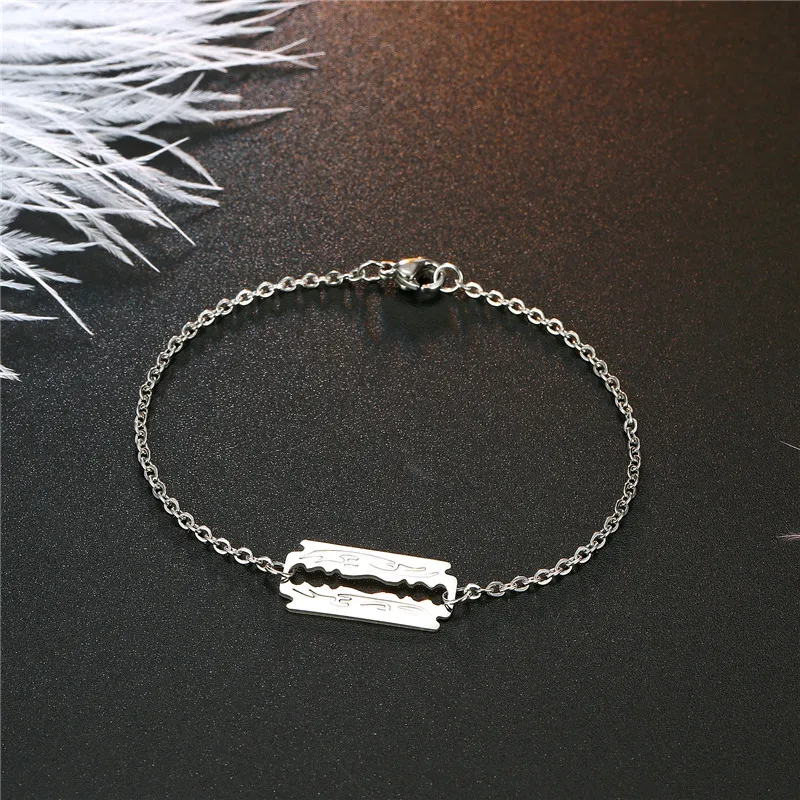 

1PC Punk Hollow Blade Stainless Steel Thin Bracelet For Cool Women Personality Silver Color Adjustable Bracelet Jewelry B107-3