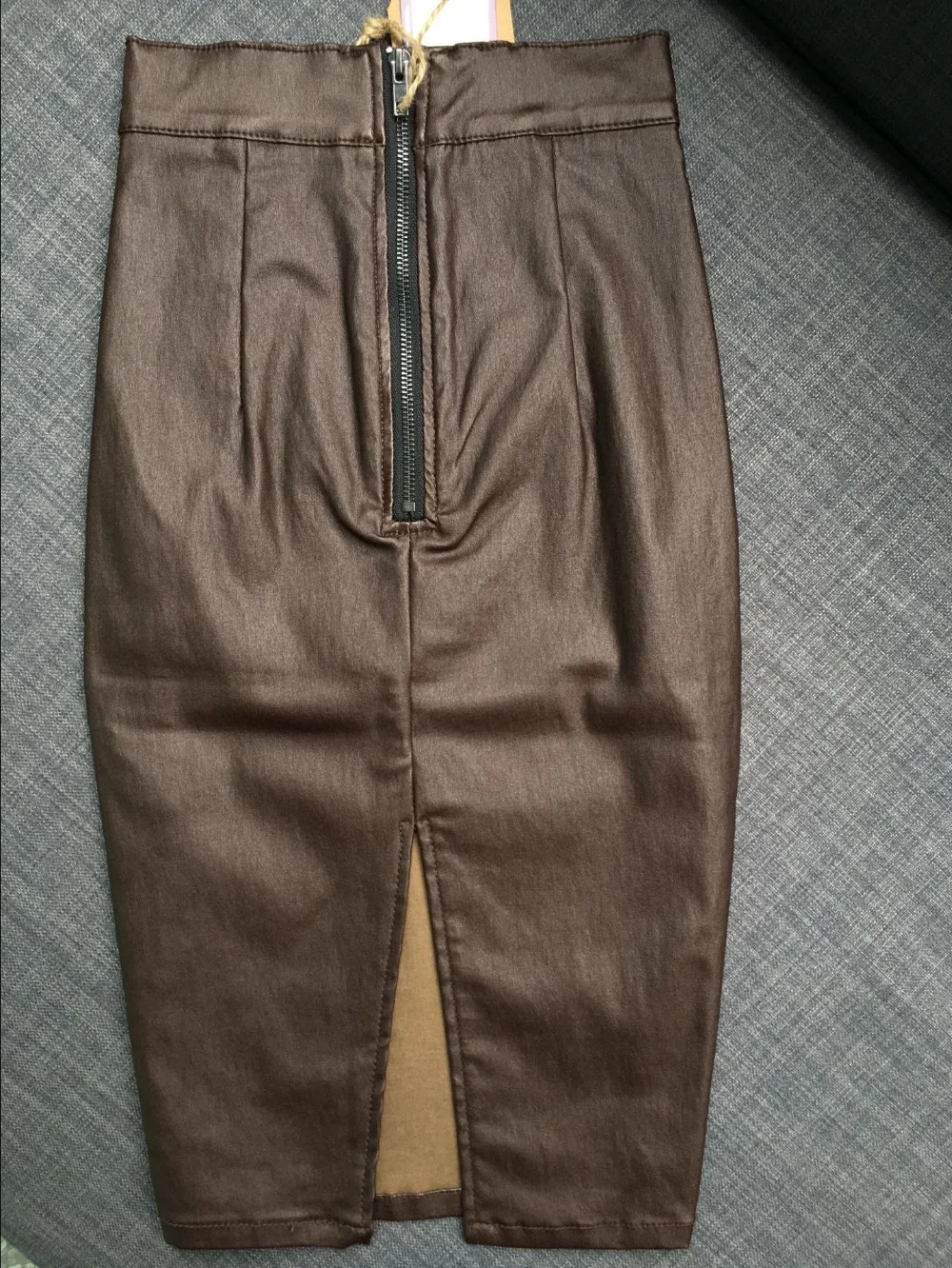 2017 European and American women's high waist Slim stretch brown leather imitation leather denim skirt (18)