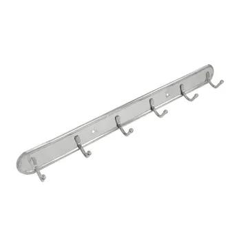 

LHLL-Bathroom Silver Tone Towel Clothes 6 Hooks Wall Mounted Hanger