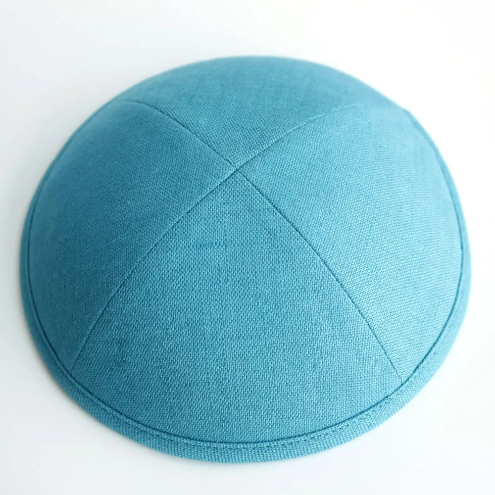 Lake blue Linen kippot Jewish Yarmulke Kippah Kippot 17cm skull caps